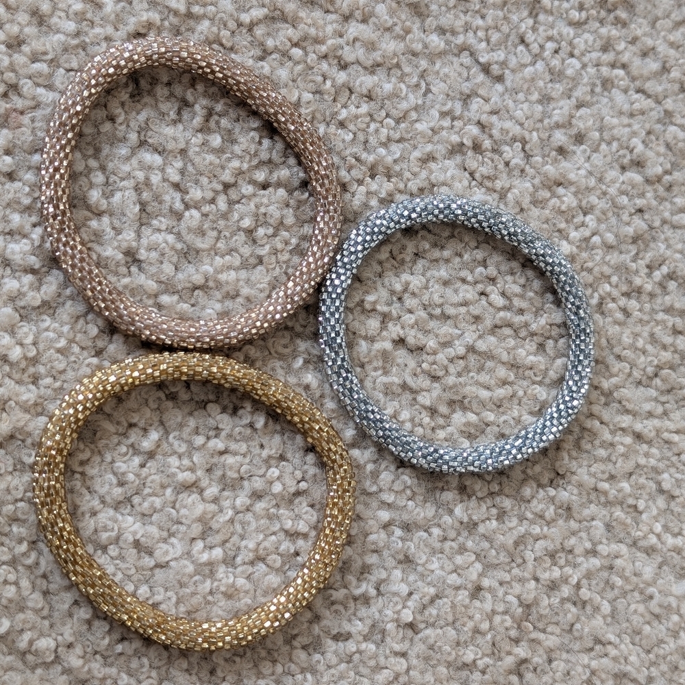 Three Roll On Bracelets Silver Gold Rose Gold